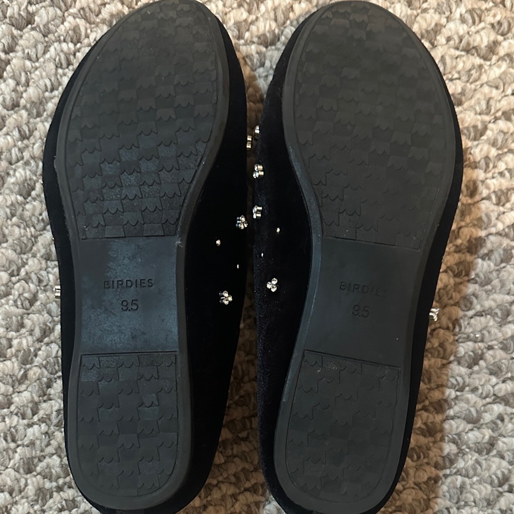 Birdies. - Black Velvet Embellished Loafers with Silver Star Studs - Picture 2 of 3